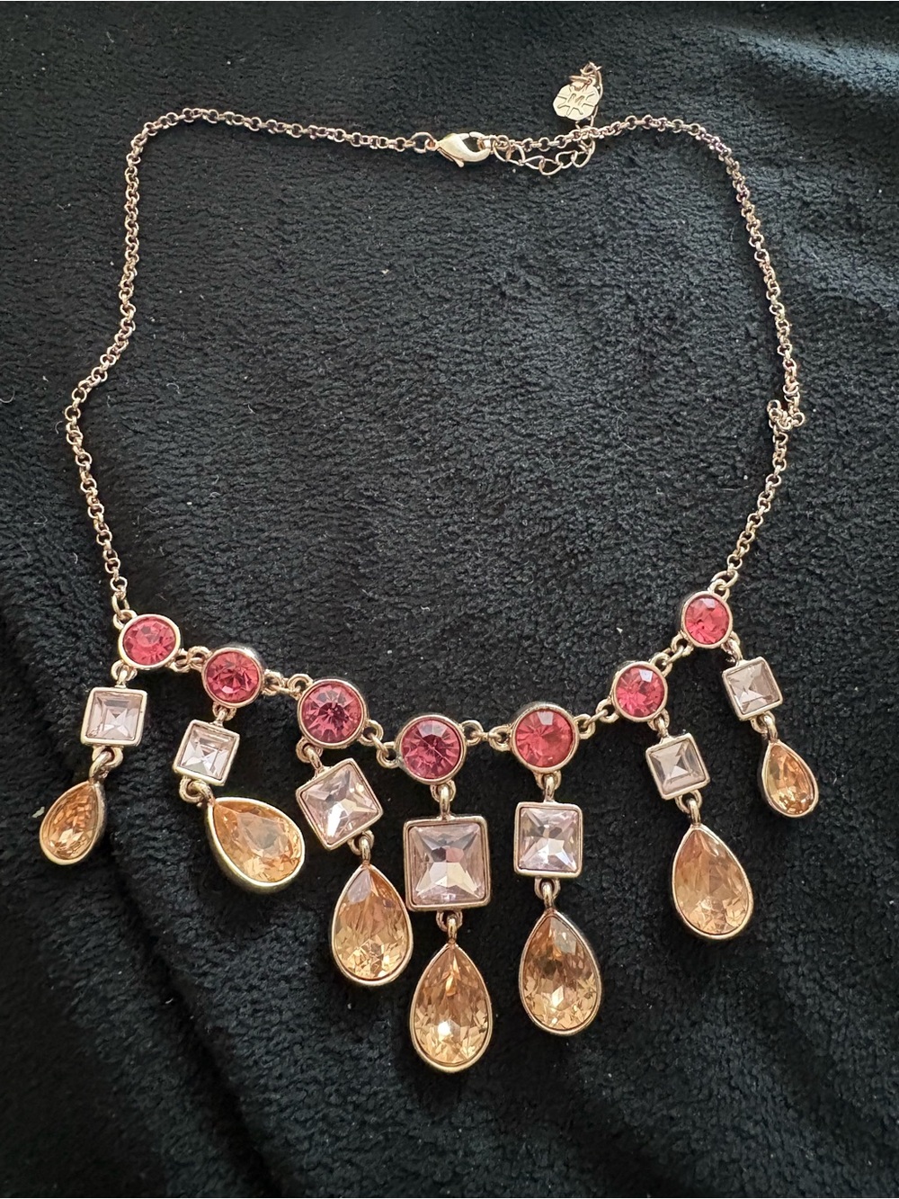 Monet Gold-Tone Pink and Champagne Teardrop Statement Necklace